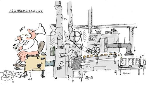 Cartoon: Arschkeksmaschine (medium) by bob tagged fabrik,maschine,arschkeks