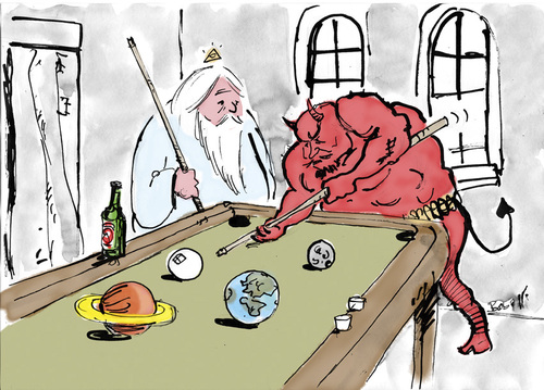 Cartoon: Billard (medium) by bob tagged hack,bob,teufel,gott,billiard