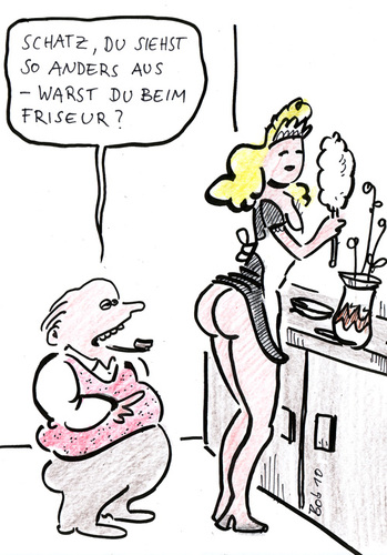 Cartoon: Die neue Frisur (medium) by bob tagged ehe,friseur,frisur,mann,frau