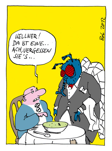 Cartoon: Kellner! (medium) by bob tagged fliege,suppe,essen,restaurant,gast,ober,kellner