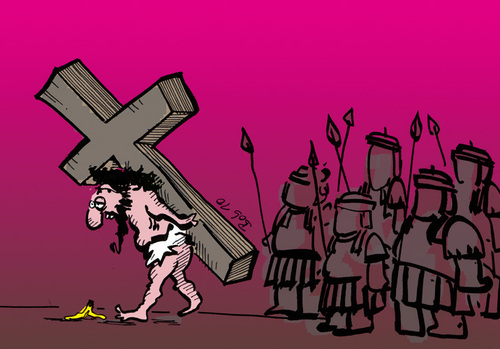 Cartoon: Kreuzweg (medium) by bob tagged jesus,christus,kreuz,kreuzweg,kreuzigung,bananenschale