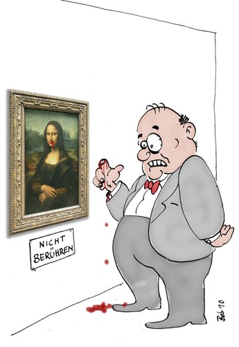 Cartoon: Nicht Berühren (medium) by bob tagged museum,louvre,mona,lisa,gioconda,da,vinci,renaissance