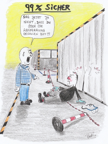 Cartoon: Restrisiko (medium) by Busch Cartoons tagged arbeitssicherheit,unfall,sturz,restrisiko,sicherheit,absperrung,arbeit,chef,mitarbeiter