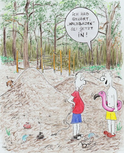 Cartoon: Waldbaden (medium) by Busch Cartoons tagged wald,baden,hund,mann,heilwald,forst,baum,natur,kur,luft