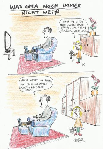 Cartoon: Was Oma immernoch nicht weiß (medium) by Busch Cartoons tagged empfang,fernseh,tochter,oma,dach,schüssel,fortschritt