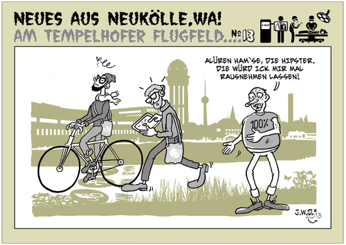 Cartoon: KIEZ HIPSTER (medium) by JWD tagged hipster,neukölln,flugfeld,tempelhof,berlin,fahrrad,pod,pad,phone