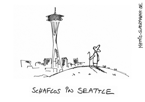 Cartoon: Schaflos in Seattle (medium) by Matti tagged supermarkt,mattis,matti,hüten,weide,seattle,in,schlaflos,zählen,schäfchen,schäfer,schaf