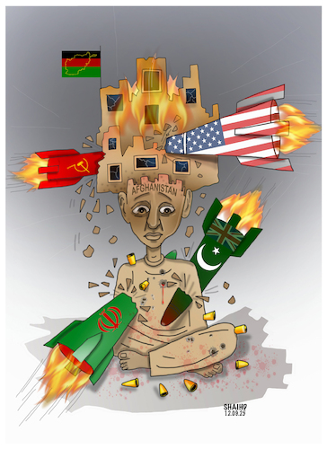 Cartoon: 4 decades under fire and... (medium) by Shahid Atiq tagged afghanistan