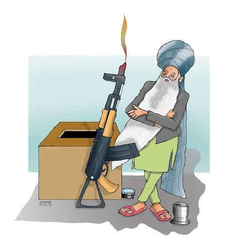Cartoon: Afghan Election ! (medium) by Shahid Atiq tagged afghanistan,balkh,helmand,kabul,london,nangarhar,attack