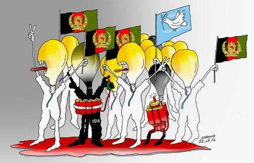 Cartoon: Afghanistan terror attack (medium) by Shahid Atiq tagged afghanistan,kabul,syria,iran,switzerland,schweiz,usa,france,football,safi,cartoon,eu,uk
