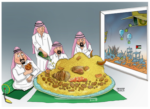 Cartoon: Arab belly worshipers! (medium) by Shahid Atiq tagged palestine