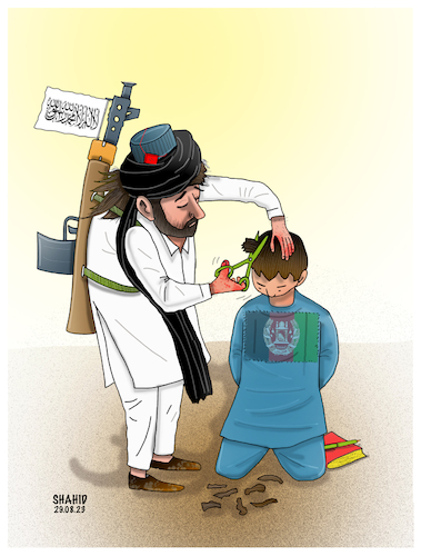 Cartoon: Are human rights just slogans? (medium) by Shahid Atiq tagged afghanistan