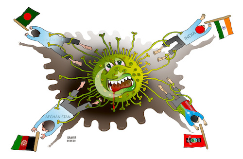 Cartoon: Corona Cancer in the Region! (medium) by Shahid Atiq tagged afghanistan