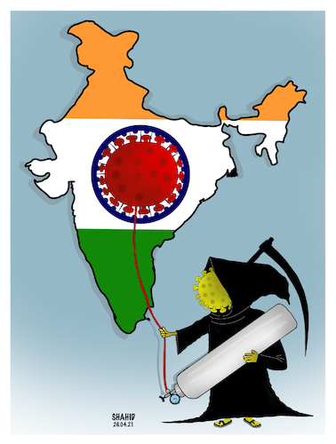 Cartoon: Covid-19 tragedy in India ! (medium) by Shahid Atiq tagged india