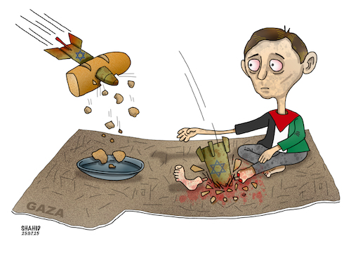 Cartoon: Gaza need Food! (medium) by Shahid Atiq tagged palestine