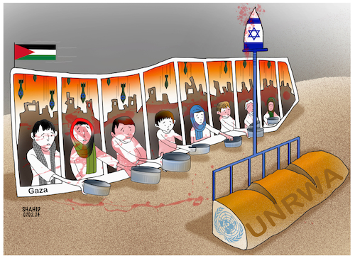 Cartoon: Hunger in Gaza! (medium) by Shahid Atiq tagged world