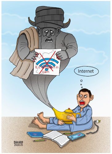 Cartoon: Internet cut off in Afghanistan! (medium) by Shahid Atiq tagged afghanistan