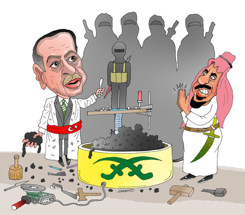 Cartoon: ISIS Maker (medium) by Shahid Atiq tagged afghanistan,kabul,isis,terrorism,taliban,turkey,iran,pakistan