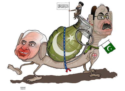 Cartoon: Kalilzand and Pakistani Minister (medium) by Shahid Atiq tagged usa