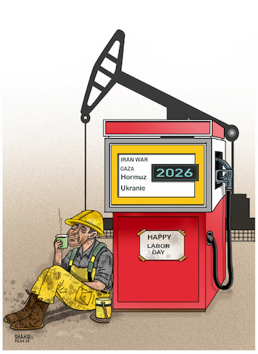 Cartoon: Labor Day under Oil War! (medium) by Shahid Atiq tagged world