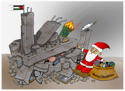 Cartoon: Merry Christmas! (medium) by Shahid Atiq tagged palestine