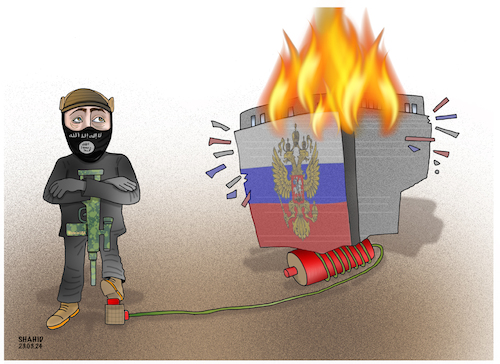 Cartoon: Moscow concert attack! (medium) by Shahid Atiq tagged russia