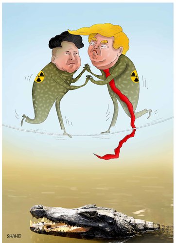 Cartoon: N.Korea and US tensions ! (medium) by Shahid Atiq tagged afghanistan,balkh,helmand,kabul,london,nangarhar,attack