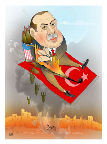 Cartoon: No ceasefire for Erdogan ! (medium) by Shahid Atiq tagged afghanistan