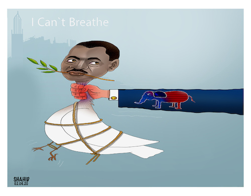 Cartoon: Please I cannot  Breathe ! (medium) by Shahid Atiq tagged usa