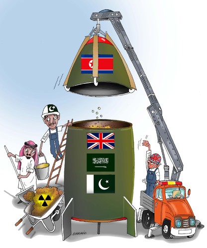 Cartoon: Producers of nuclear (medium) by Shahid Atiq tagged afghanistan,kabul,syria,iran,switzerland,schweiz,usa,france,football,safi,cartooneu,uk,safe,atiq,fara,shahid,nice,caricatue,cartoon,on,entry,raiyan