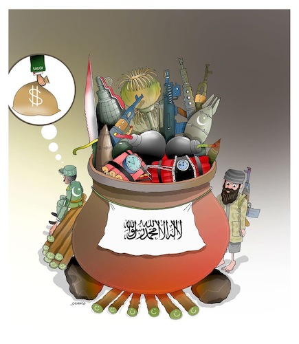 Cartoon: Saudi assisting  Taliban! (medium) by Shahid Atiq tagged afghanistan