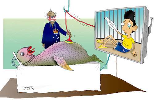 Cartoon: SAVE EATEN FISH ! (medium) by Shahid Atiq tagged afghanistan,helmand,kabul,attacks