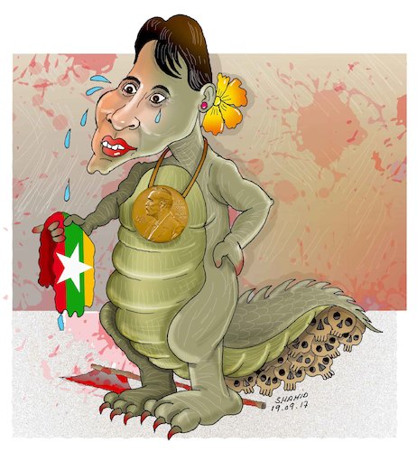 Cartoon: She is shedding crocodile tears (medium) by Shahid Atiq tagged afghanistan,balkh,helmand,kabul,london,nangarhar,and,ghor,attack