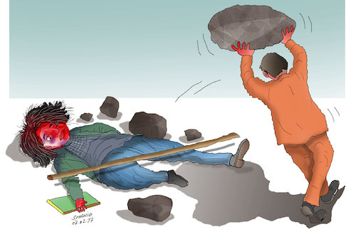 Cartoon: Stoning (medium) by Shahid Atiq tagged trump,afghanistan,safi,shahid,bahar,ieba,rayian,musa,kart,crni