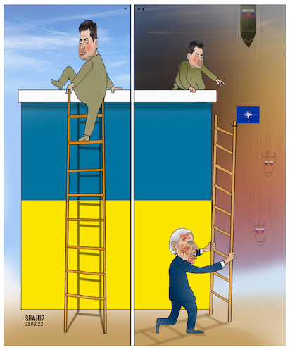 Cartoon: Ukraine is left alone! (medium) by Shahid Atiq tagged ukraine