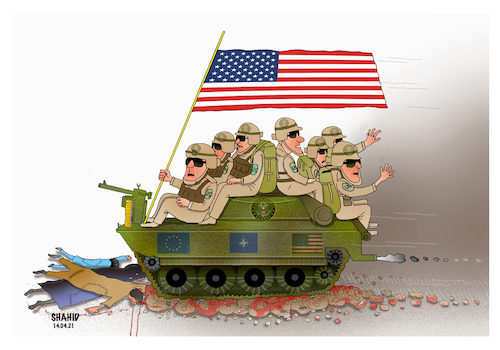 Cartoon: US and NATO leave Afghanistan ! (medium) by Shahid Atiq tagged afghanistan