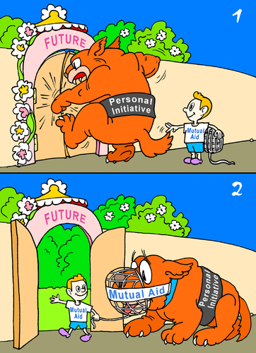 Cartoon: how to enter the future (medium) by gonopolsky tagged future,mutual,aid