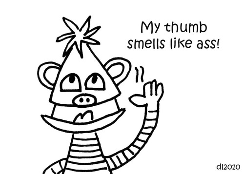 Cartoon: Gross But Cute (medium) by Deborah Leigh tagged grossbutcute,monkey,cute,smells,ass,butt,doodle,bw,deborahleigh
