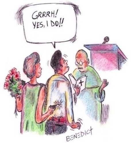 Cartoon: Marriage (medium) by efbee1000 tagged marriage,love,relationship,gun,wedding,husband,wife,priest