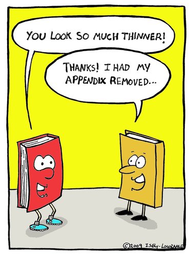 Cartoon: appendix (medium) by sardonic salad tagged books,appendix,weight,loss