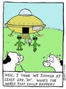 Cartoon: alien trouble (small) by sardonic salad tagged cows aliens mutilation sardonic salad cartoon comic space