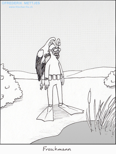 Cartoon: Froschmann (medium) by Zapp313 tagged taucher,storch,fressen,jagen,beute,froschmann,frosch