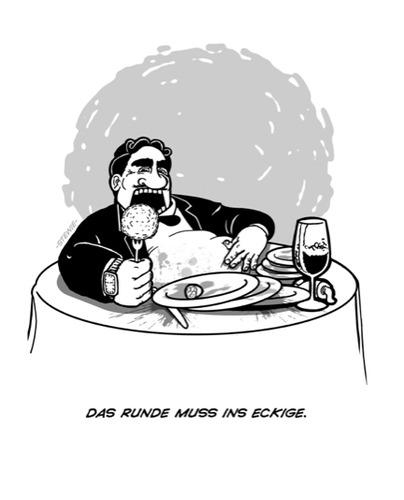 Cartoon: Das Runde muß ins Eckige (medium) by stewie tagged eat,fat,knödel,essen,fett