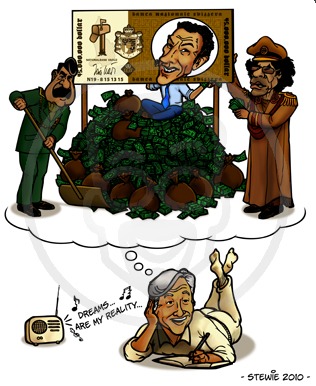 Cartoon: Lauter falsche Fuffziger (medium) by stewie tagged geld,money,euro,million,haider,gaddafi,hussein