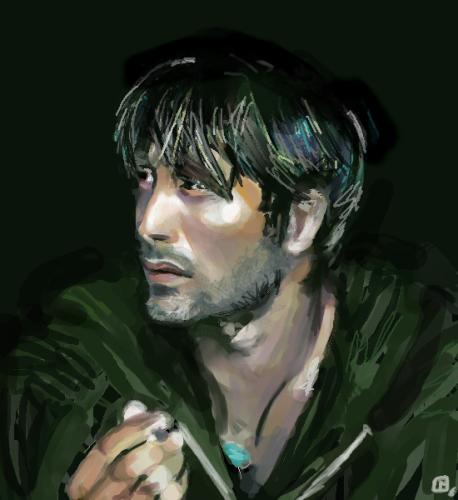 Cartoon: Mads Mikkelsen (medium) by Laurie Mouret tagged oekaki,mads,mikkelsen,