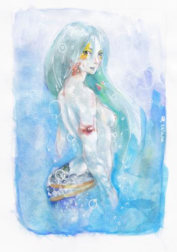 Cartoon: Mermaid (medium) by Laurie Mouret tagged watercolours,mermaid,blue,see,ocean,