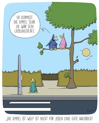 Cartoon: Ampel (medium) by SCHÖN BLÖD tagged ampel,scheidung,tiere,vögel,vogel,baum,verkehr,politik,rot,grün,geld,fdp,spd,grüne,ampel,scheidung,tiere,vögel,vogel,baum,verkehr,politik,rot,grün,geld,fdp,spd,grüne