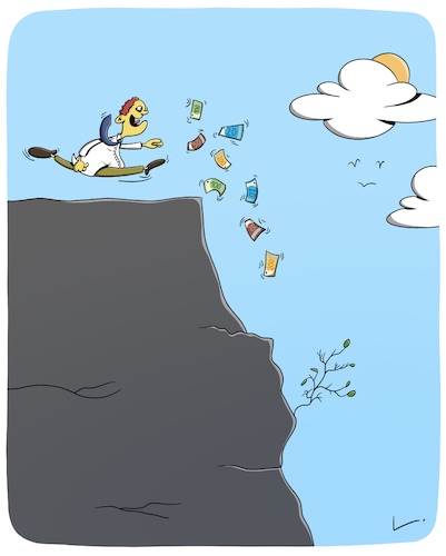 Cartoon: Geldgier (medium) by SCHÖN BLÖD tagged geldgier,geld,berg,abgrund,geldgier,geld,berg,abgrund