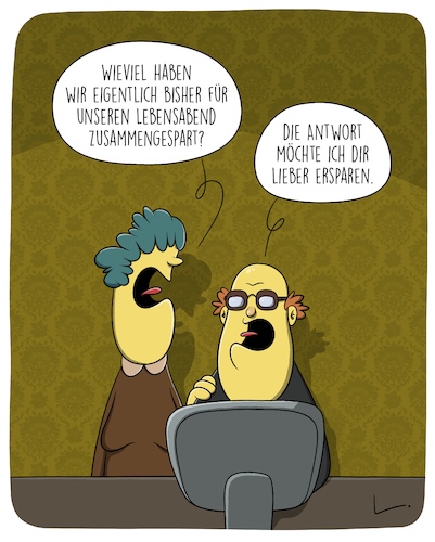 Cartoon: Lebensabend (medium) by SCHÖN BLÖD tagged sparen,lebensabend,sparbuch,ersparen,ehepaar,rentner,sparen,lebensabend,sparbuch,ersparen,ehepaar,rentner