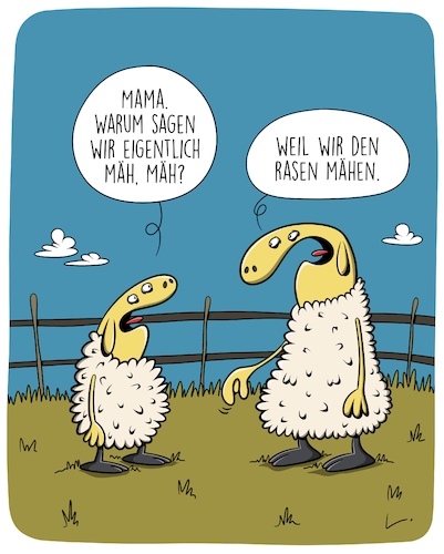 Cartoon: Mähen (medium) by SCHÖN BLÖD tagged schafe,mähen,rasenmäher,rasen,wiese,weide,schafe,mähen,rasenmäher,rasen,wiese,weide